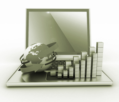 Charts of growth on the keyboard of computer. 3d illustrationの写真素材
