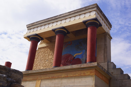A view of the Charging Bull fresco at the north entrance of the palaceのeditorial素材