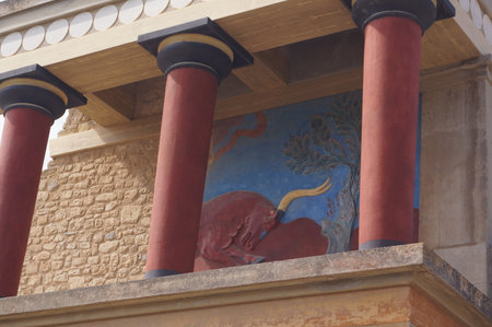 Detail of the Charging Bull fresco at the north entrance of the palaceのeditorial素材