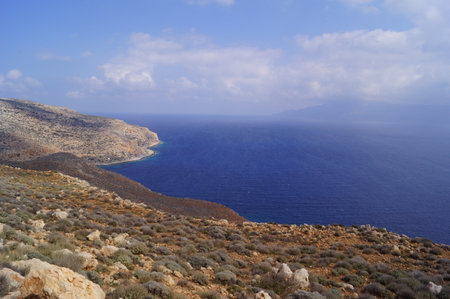 A panoramic seascape of the coastline  in Kissamos, Crete (Greece)の写真素材
