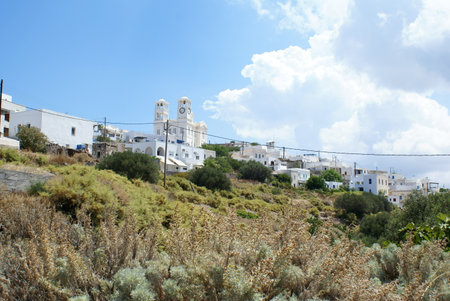 Panoramic view of the village of Tripiti in Milos island, Greeceの写真素材