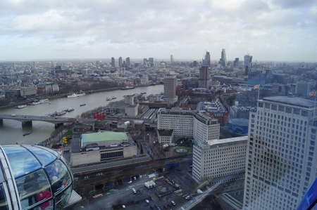 London, UK: aerial view of the Thames and the city centre from the London Eye