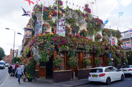 London, UK: view of the Churchill Arms Pub in Notting Hillのeditorial素材