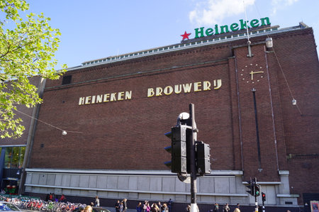 Amsterdam, Netherlands: The Heineken Experience: a view of the exterior of the brewery buildingのeditorial素材
