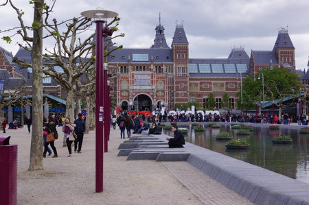 A view of Museumplein and Rijksmuseum national museum in Amsterdamのeditorial素材