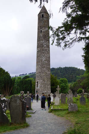 Glendalough, County Wicklow (Ireland): the Round Tower in the monastic cityのeditorial素材