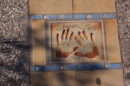 Cannes, France: hand prints of Sharon Stone in the AllÃ©e des Ãtoiles du CinÃ©ma, or Walkway of the Stars, at Palais de Festivalのeditorial素材
