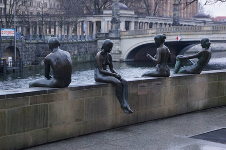 The Bathers, sculptural composition on the bank of river Spree in Berlin, Germanyのeditorial素材
