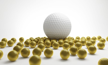 ball for golf on a white backgroundの写真素材