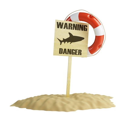 warning about the danger of the form shark on a white background の写真素材