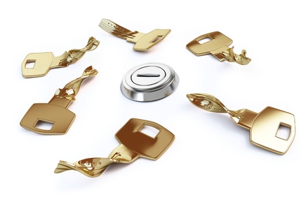 broken key the keyhole on a white background 