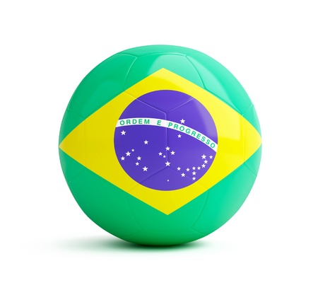brazil flag on a soccer ball on a white backgroundの写真素材