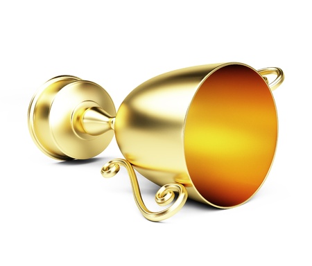 gold trophy cup on a white background の写真素材