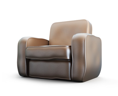 home old leather armchair isolated at white backgroundの写真素材