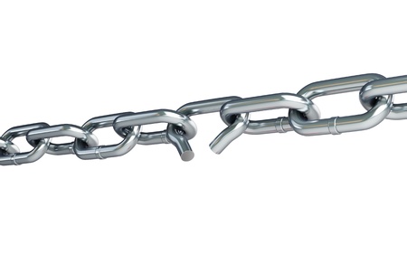 Broken chain link chain on a white background