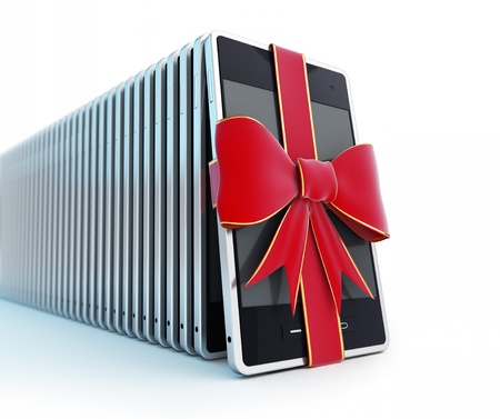 mobile phone gift on a white backgroundの写真素材