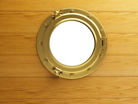 porthole gold woodの写真素材