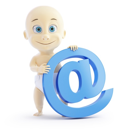 3d baby e mail sign on a white backgroundの写真素材
