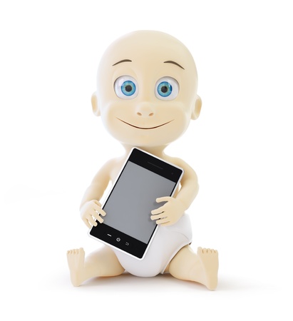 baby smart phone on a white backgroundの写真素材