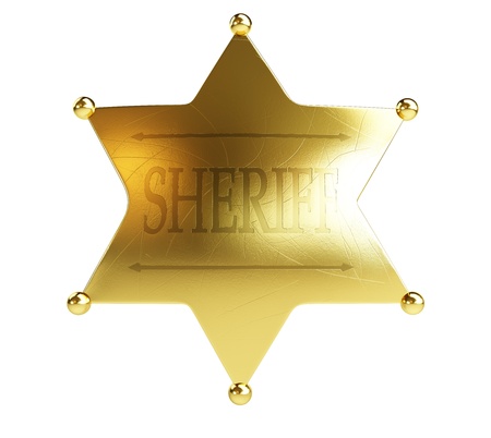 gold sheriff's badge on a white backgroundの写真素材