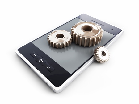 mobile phone gear construction on a white backgroundの写真素材
