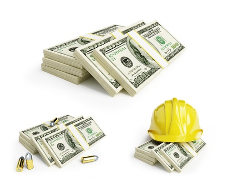 stacks of dollars set on a white backgroundの写真素材