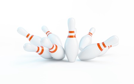 bowling strike on a white backgroundの写真素材