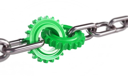 green gears chain links on a white backgroundの写真素材