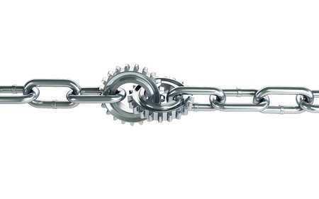 green gears chain links on a white background