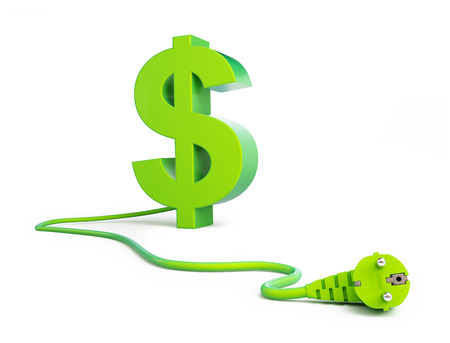 dollar sign green power plug on a white backgroundの写真素材