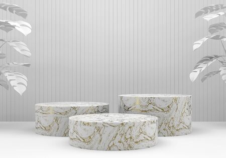 White marble stage platform podium, for advertising product display background, 3d rendering.の写真素材