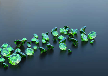Green Emerald Diamond Group In Dark Background, 3d illustration.の写真素材