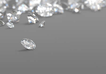 Diamond with group of diamonds background selective focus , 3d illustration.