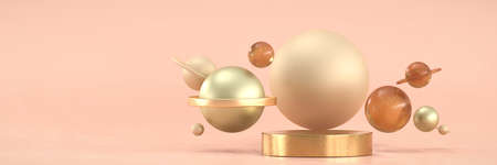 Gold metallic Podium and Sphere  for Products Advertising and Commercial, 3D rendering.の写真素材