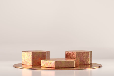 Abstract gold metallic stage podium for product display 3d renderingの写真素材