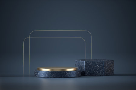 Abstract blue marble and gold stage podium mock up for product display 3d renderingの写真素材