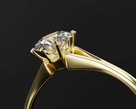 Section of Gold Diamond Ring Isolated On black Background with copy space 3D Renderingの写真素材