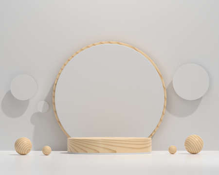 Wooden minimal platform podium for advertising product display background 3d renderingの写真素材