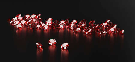 Ruby Gem Diamond group placed on dark background 3d rendering
