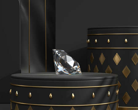 Round diamond placed on black background 3d renderingの写真素材