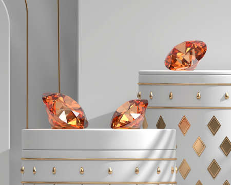Amber diamonds placed on white  background 3d rendering