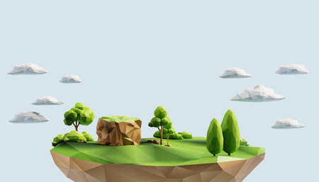 Isometric landscape low polygon countryside theme 3d background renderingの写真素材