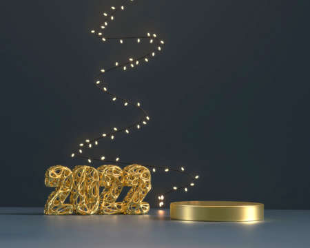 2022 typography decoration with gold podium 3d rendering background