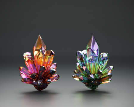 Colorful Crystal placed on black background 3d renderingの写真素材