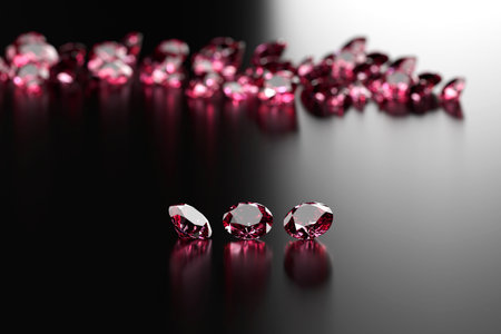 Ruby Gem Diamond group placed on dark background 3d renderingの写真素材