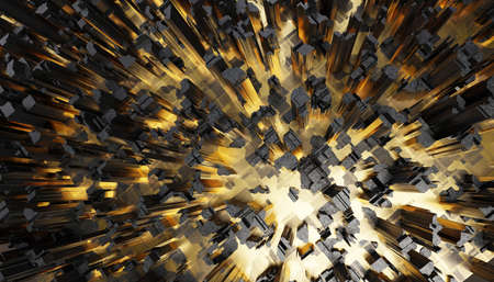 Futuristic Gold and Black element extruded abstract background , 3d renderingの写真素材