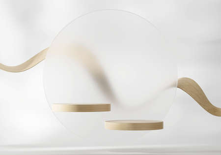 3D rendering wooden abstract platform podium product presentation backdropの写真素材