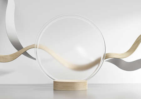 3D rendering wooden abstract platform podium product presentation backdropの写真素材