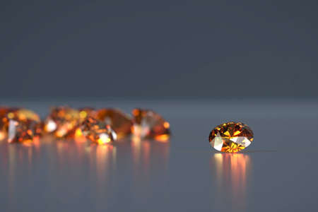 Round diamond topaz Gem placed on dark reflection background. 3d rendering