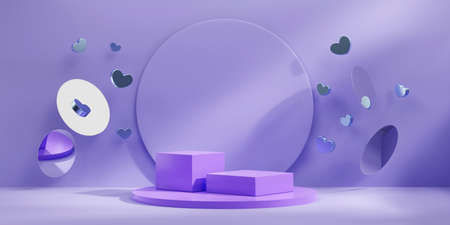 Valentine's day stage podium mock up with heart product display showcase 3d renderの写真素材